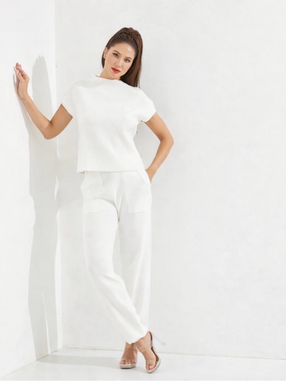 Boutique White Knit Lounge SET